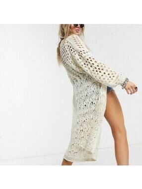 🆕 free people sweet talker kimono crochet knit cardigan cover-up long duster XL